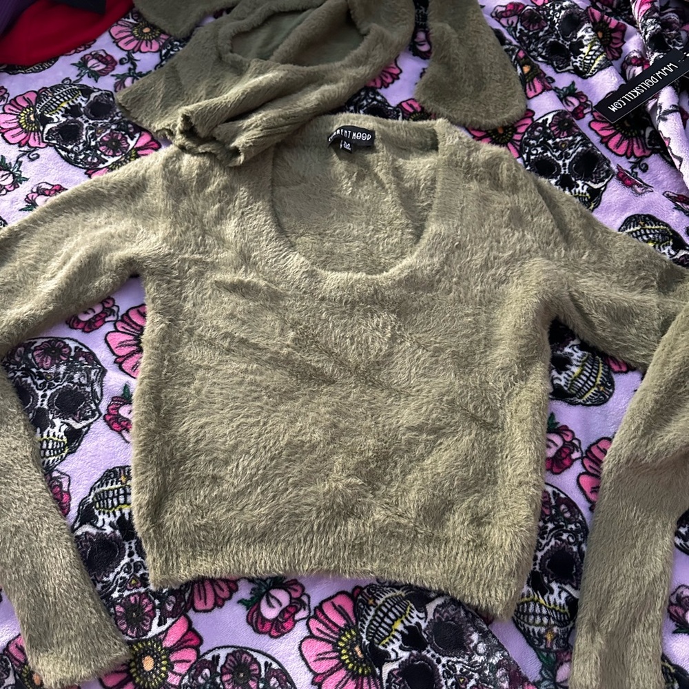 Current Mood Olive Green Fuzzy Sweater